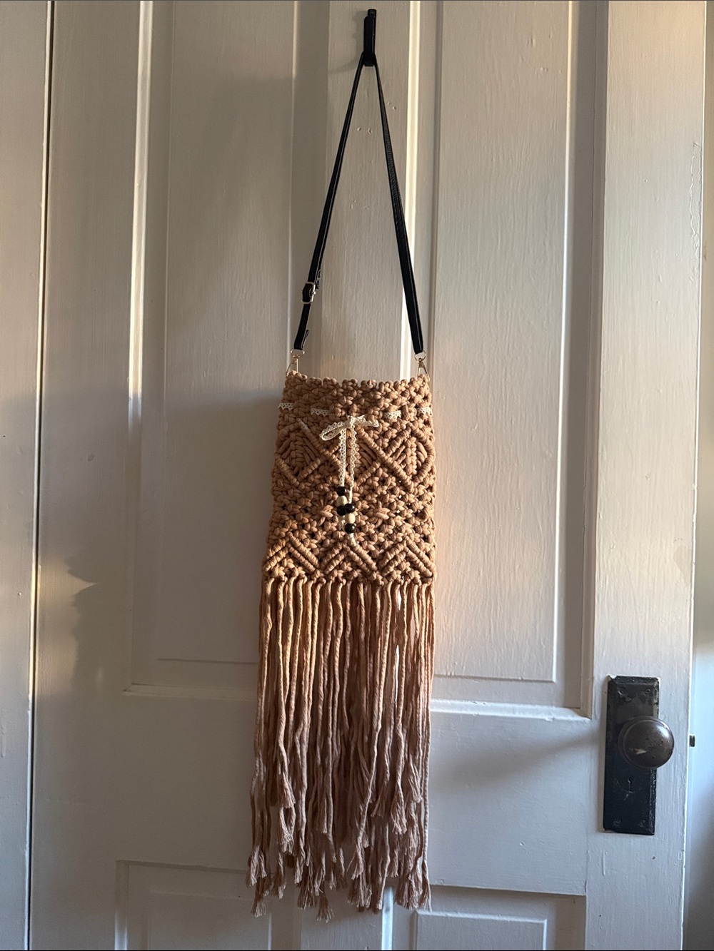 Boho Handwoven Macramé Crossbody Bag - Tan
